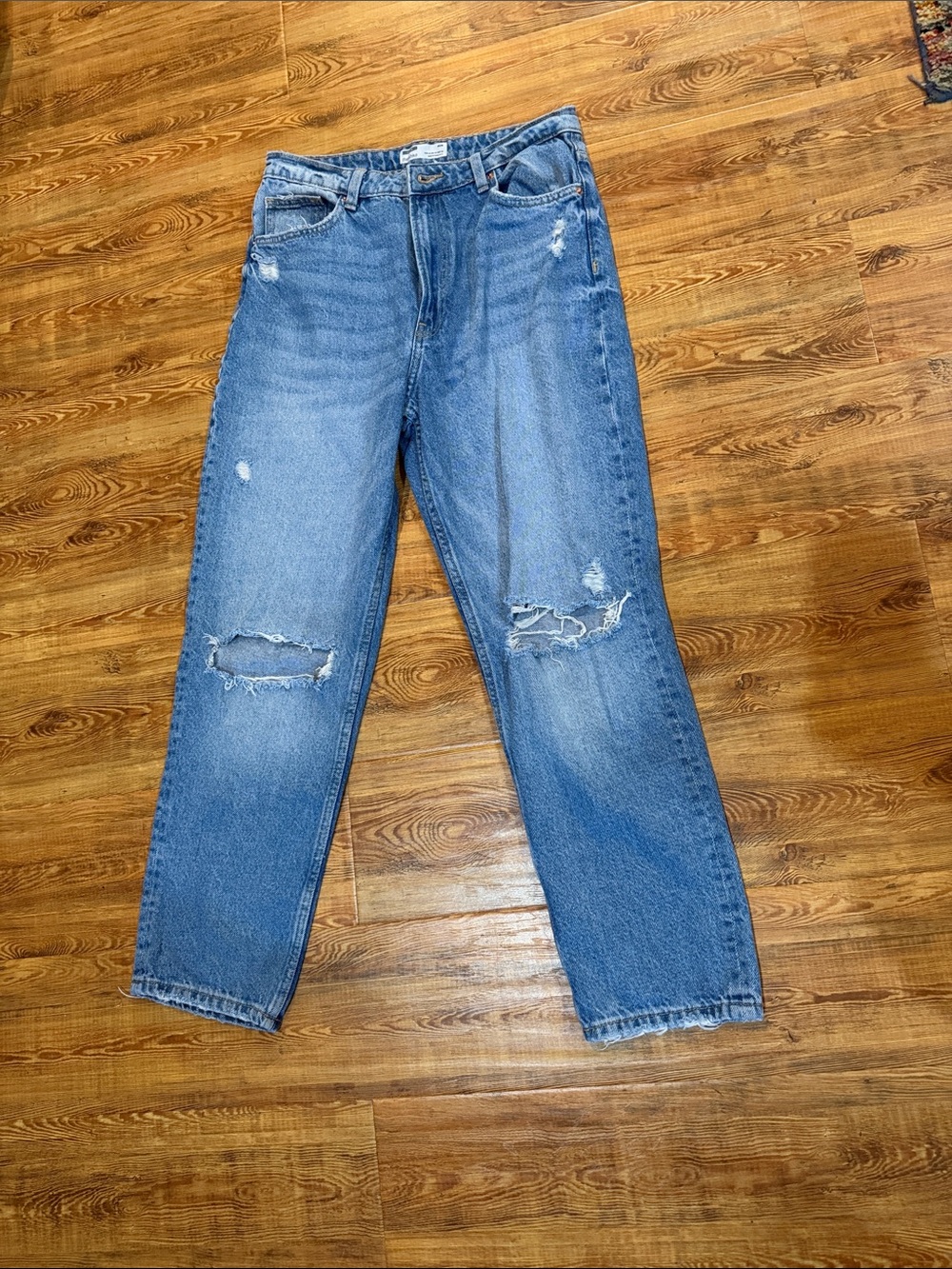 Bershka Light Blue Distressed MOM Jeans